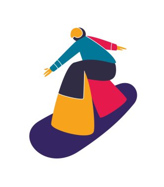 Kış dağ sporları aktiviteleri. Snowboard. Snowboard binicisi. Düz stil karakterler vektör illüstrasyon.
