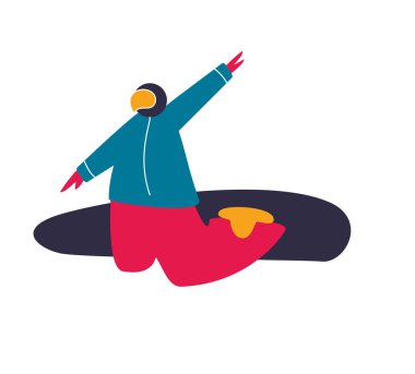 Kış dağ sporları aktiviteleri. Snowboard. Snowboard binicisi. Düz stil karakterler vektör illüstrasyon.