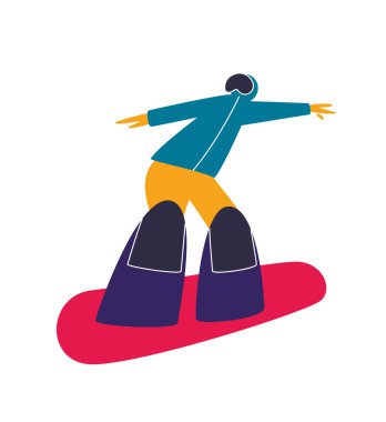 Kış dağ sporları aktiviteleri. Snowboard. Snowboard binicisi. Düz stil karakterler vektör illüstrasyon.