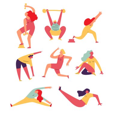 İnsanları çalıştıran bir spor seti. Eğitimli erkek ve kadınlar