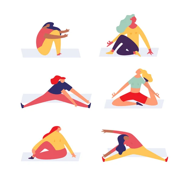 Conjunto de mujeres practicantes de yoga. vector de entrenamiento deportivo Vector De Stock