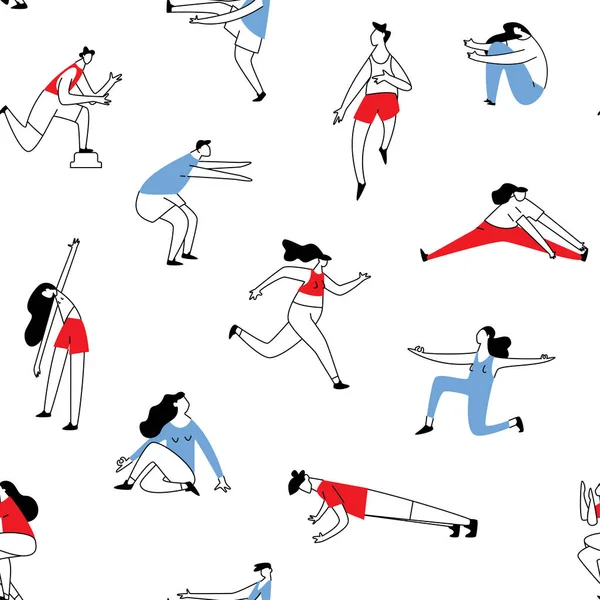 Sport sans couture exercice modèle de personnes. Formation des hommes et des femmes — Image vectorielle