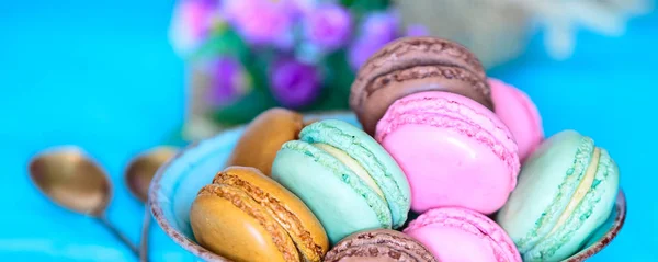 Macaron bolo ou macaroon em turquesa, banner — Fotografia de Stock