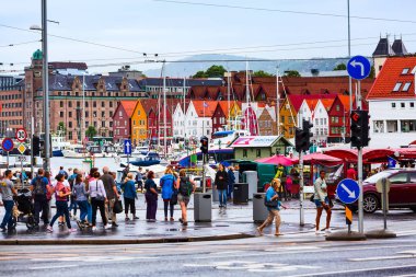 Bergen, Norveç şehir merkezi manzaralı Bryggen ile