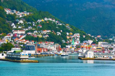 Bergen, Norveç şehir manzaralı Bryggen ile