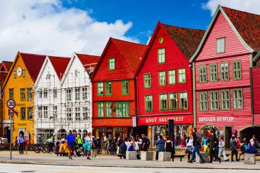 Bergen, Norveç şehir manzaralı Bryggen ile