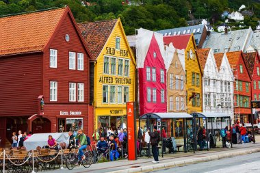 Bergen, Norveç şehir merkezi manzaralı Bryggen ile