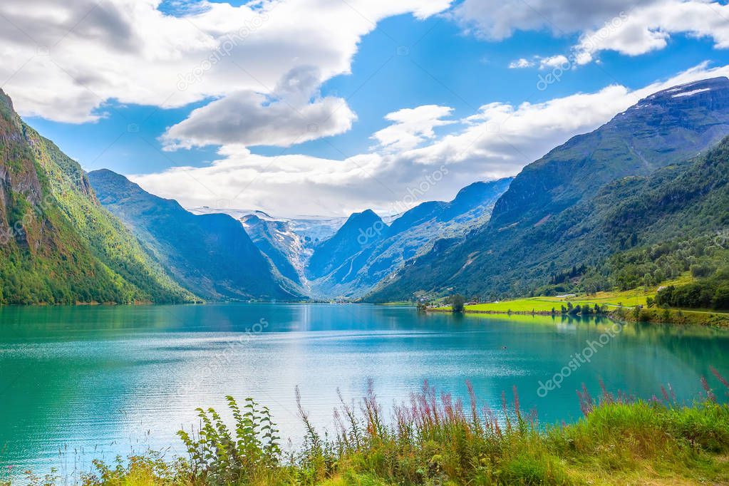 Norway fjord and glacier landscape