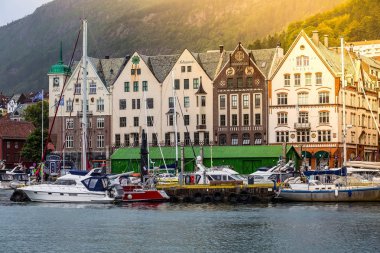 Bergen, Norveç şehir merkezi manzaralı Bryggen ile