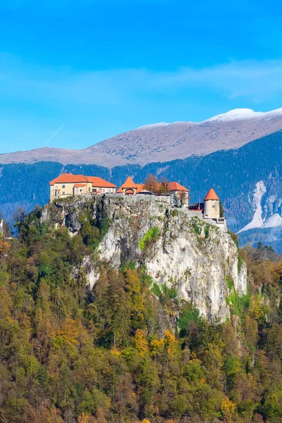 Castelo medieval no lago Bled na Eslovénia — Fotografia de Stock