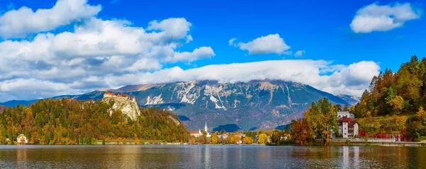 Panoráma a Bled-tóra Szlovéniában — Stock Fotó