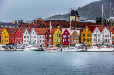 Bergen, Norveç şehir merkezi manzaralı Bryggen ile