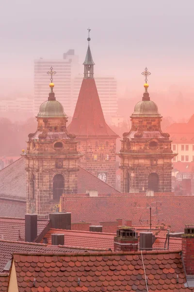 Letecký pohled na katedrálu Norimberk, Německo — Stock fotografie