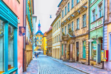 Almanya 'daki Bamberg sokak manzaralı tarihi şehir