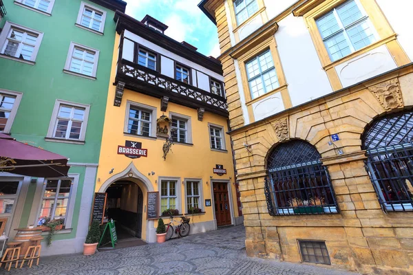 Bamberg Duitsland Februari 2017 Bamberg Stad Centrum Straatmening Leuk Restaurant — Stockfoto
