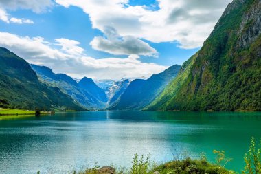 Norveç fiyordu ve buzul manzarası