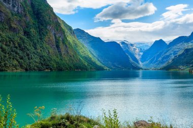 Norveç fiyordu ve buzul manzarası