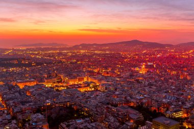 Günbatımı Atina hava manzarası, Yunanistan
