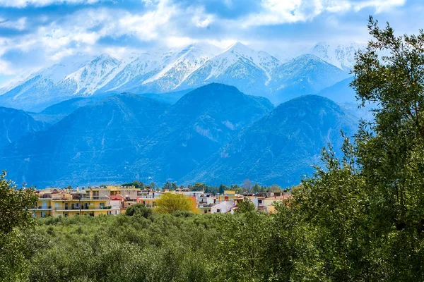 Sparta 'nın havadan görünümü, Peloponnese, Yunanistan