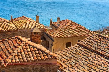 Yunanistan 'ın Mora kentindeki Monemvasia eski evleri