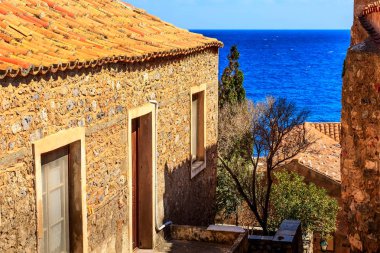Yunanistan 'ın Mora kentindeki Monemvasia eski evleri