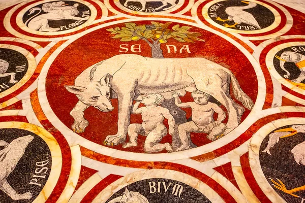 Loup Romain Romulus Remus sol mosaïque — Photo