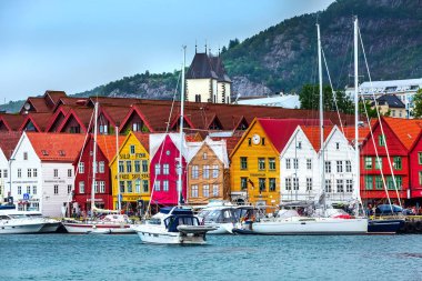Bergen, Norveç şehir merkezi manzaralı Bryggen ile