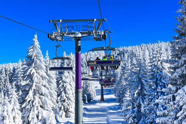 Ski resort view, chair lift, slope