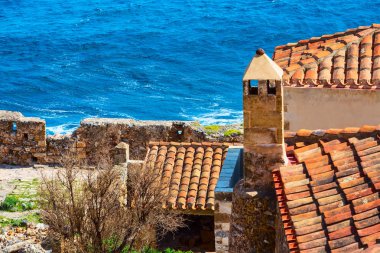 Yunanistan 'ın Mora kentindeki Monemvasia eski evleri