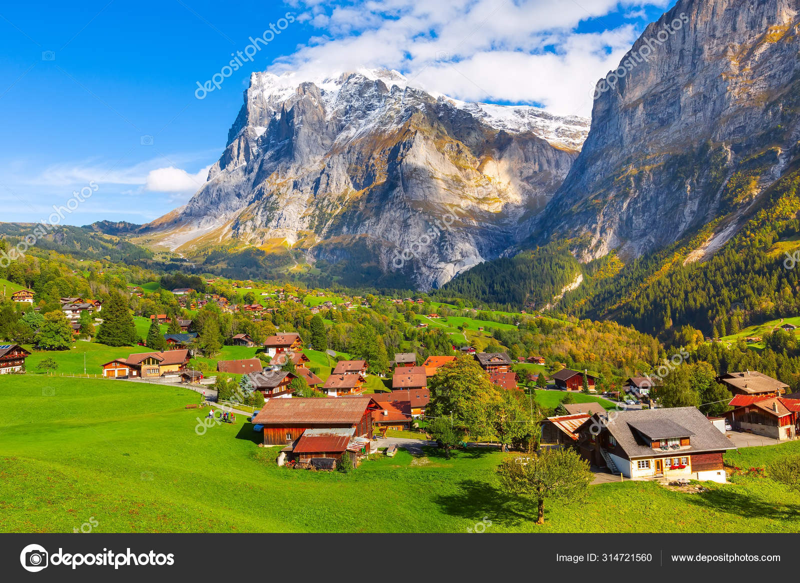 Grindelwald, Switzerland village and mountains view Stock Photo by