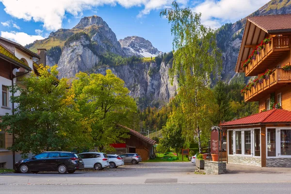 Street view in Kandersteg, mountains, Switzerland