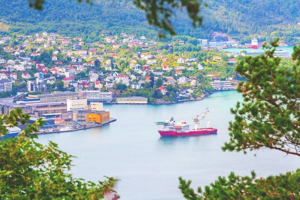 Bergen, Norge Flygfoto över hamnen — Stockfoto