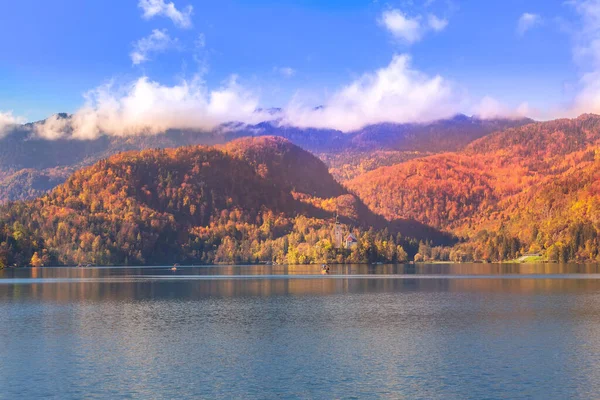 Bled, Slovenia autumn sunset panorama — Stock Photo, Image