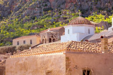 Yunanistan 'ın Mora kentindeki Monemvasia eski evleri