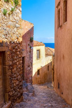 Yunanistan 'ın Mora kentindeki Monemvasia eski evleri