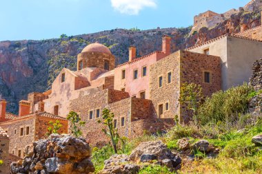 Yunanistan 'ın Mora kentindeki Monemvasia eski evleri
