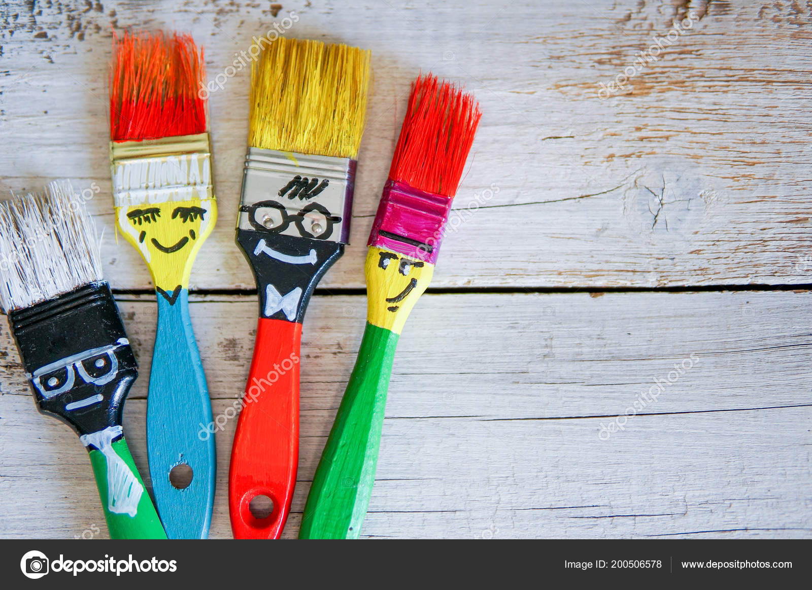 Cartoon Brushes Faces Funny Haircuts Hairstyle Stock Photo by