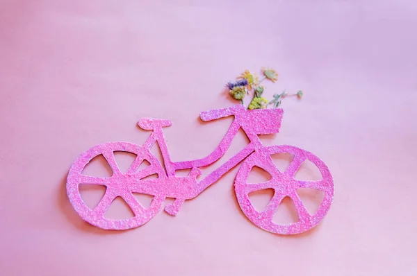 Pani Miasto Rowerów Koncepcji Minimalistycznym Stylu Różowy Rower Różowym Tle — Zdjęcie stockowe