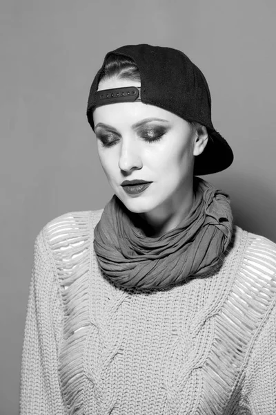 Serious Young Woman Portrait Black White — Stock Photo, Image