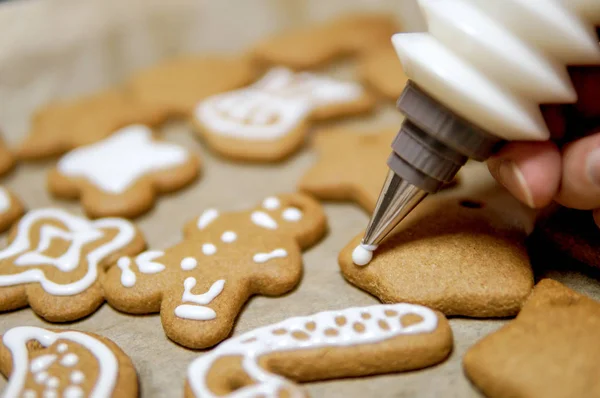 Ginger Bread Homemade Pastry Process Making Icing — Stock Photo, Image