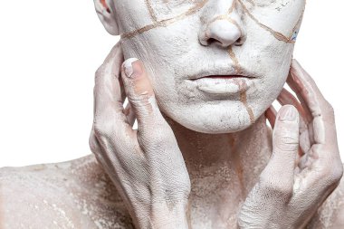 kadının yüz kil kaplı. Sanat portre