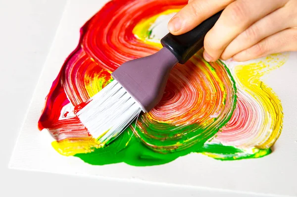 Kunst Creativiteit Mensen Concept Hand Van Kunstenaar Met Penseel Schilderij — Stockfoto