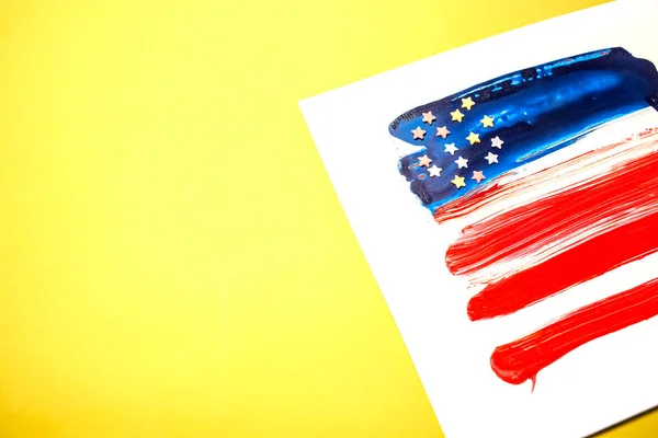 American Flag Sunny Yellow Background — Stock Photo, Image