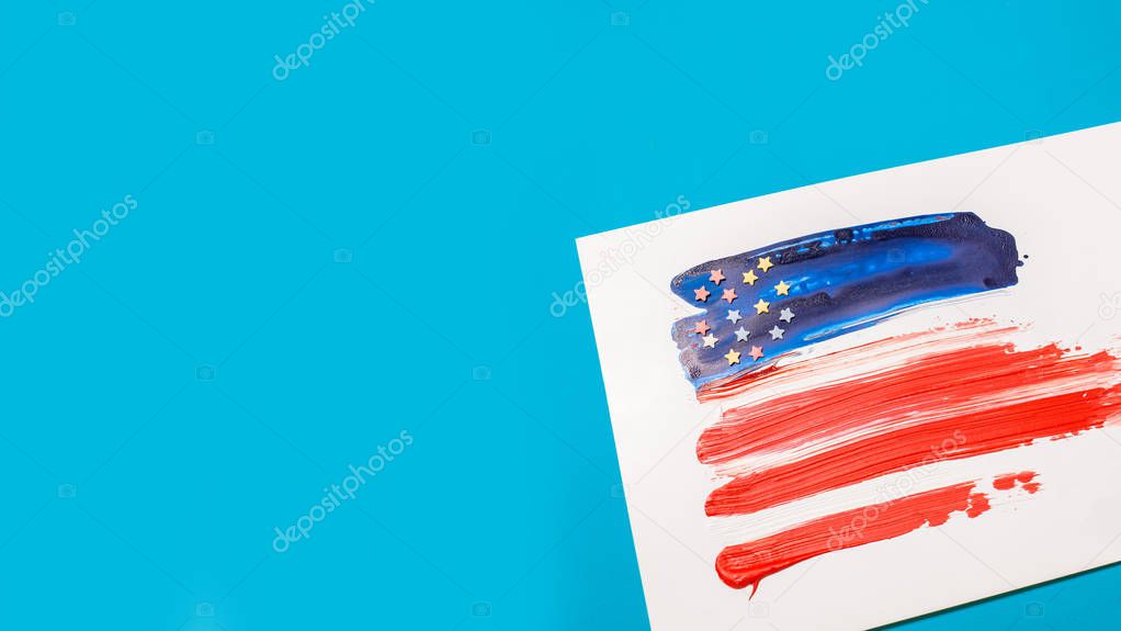 USA abstract painted flag horizontal banner. Template for usa national holiday greeting card, invitation, poster, flyer