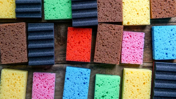 Cleaning Day Concept Colorful Background Sponges — Stock Photo, Image