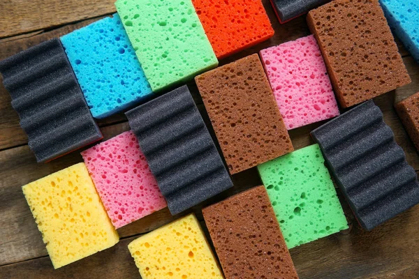 Concepto Del Día Limpieza Fondo Colorido Con Esponjas —  Fotos de Stock