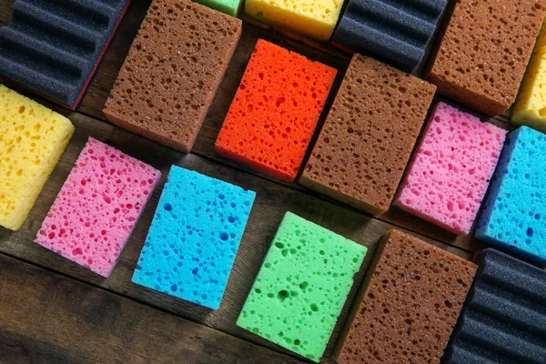 Cleaning Day Concept Colorful Background Sponges — Stock Photo, Image