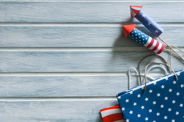 4Th July Holiday Shopping Concept Shopping Bags National American Colors — Stock Photo, Image