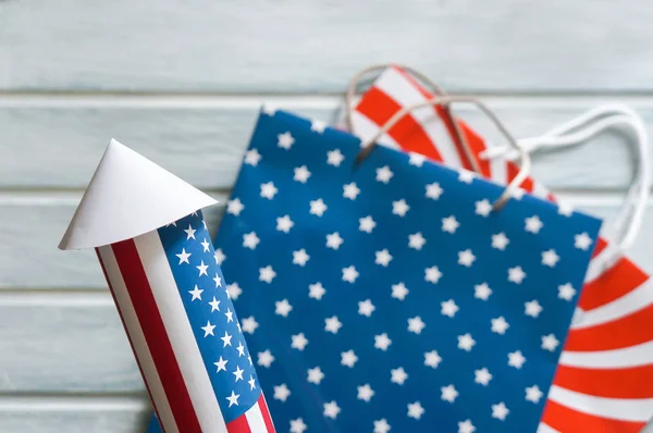 4Th July Holiday Shopping Concept Shopping Bags National American Colors — Stock Photo, Image