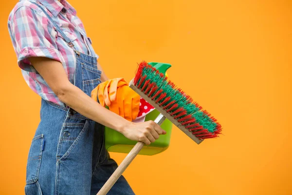 Malzemeleri Temizoda Hazır Olan Kadın Sonbahar Veya Ilkbahar Temizliği — Stok fotoğraf